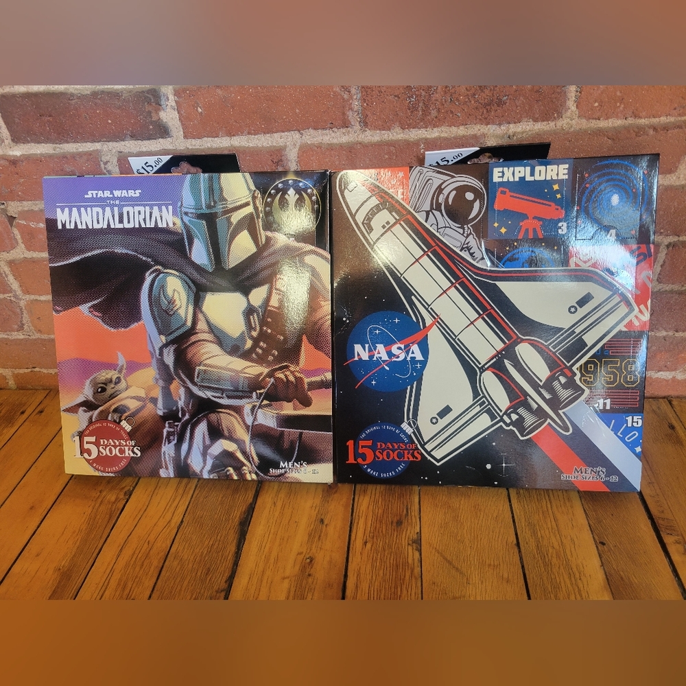 15 Days of Socks Men's Star Wars, NASA  Themed Socks New Sealed 30 Pairs Total